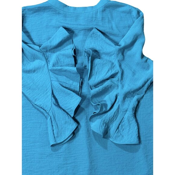 VINCE CAMUTO Womens Teal Blue Ruffle Sleeve Blouse Size M Statement Top Dramatic - Picture 6 of 9